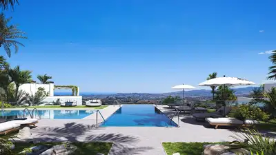 Exquisite complex with sea views, pool and gym in Mijas