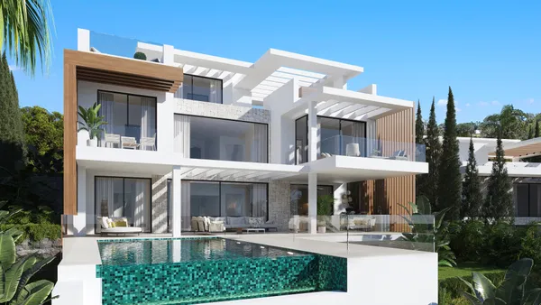 Impressive luxury villa under construction with an exclusive design and panoramic views in Estepona East