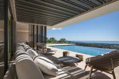 Bio architectural villa with spectacular design and open panoramic views in La Reserva, Sotogrande