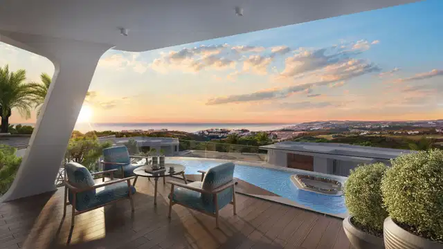 Spacious branded penthouse with private terrace, sea and golf views in Finca Cortesín, Casares