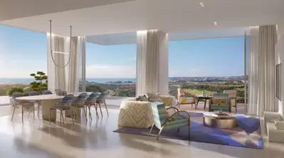 Spacious branded penthouse with private terrace, sea and golf views in Finca Cortesín, Casares